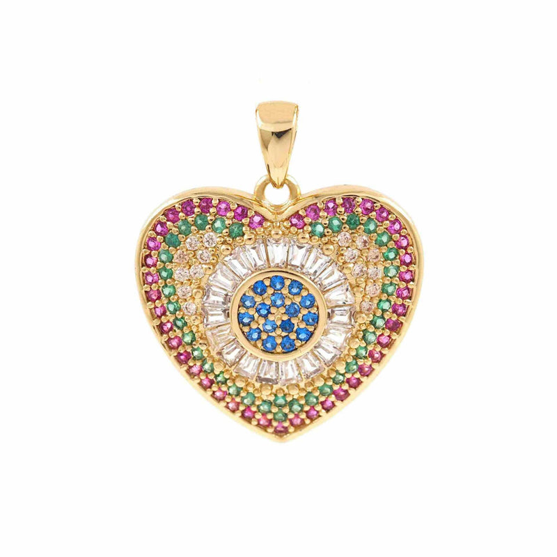 Gold Plated CZ Heart Charm Pendant, Rainbow Heart Charm, Pave Heart Pendant, Rhinestone Heart Charm, DIY Jewelry Charm