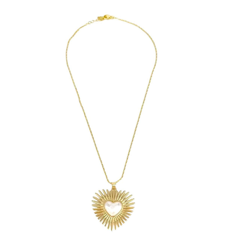 Gold Sunburst Heart Charm Necklace, Pearl Heart Pendant, Gold Heart Charm, Celestial Necklace, Charm Pendant Jewelry Gift