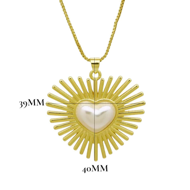 Gold Sunburst Heart Charm Necklace, Pearl Heart Pendant, Gold Heart Charm, Celestial Necklace, Charm Pendant Jewelry Gift
