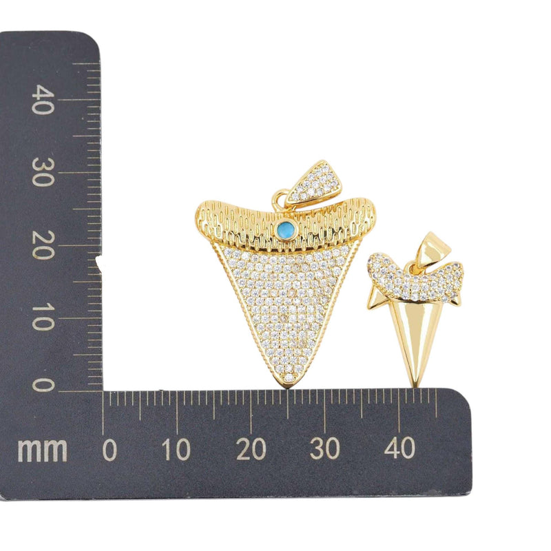 Gold Shark Tooth Charm Pendant, CZ Ocean Necklace Charm, Coastal Beach Jewelry, Shark Tooth Pendant for Layered Necklaces