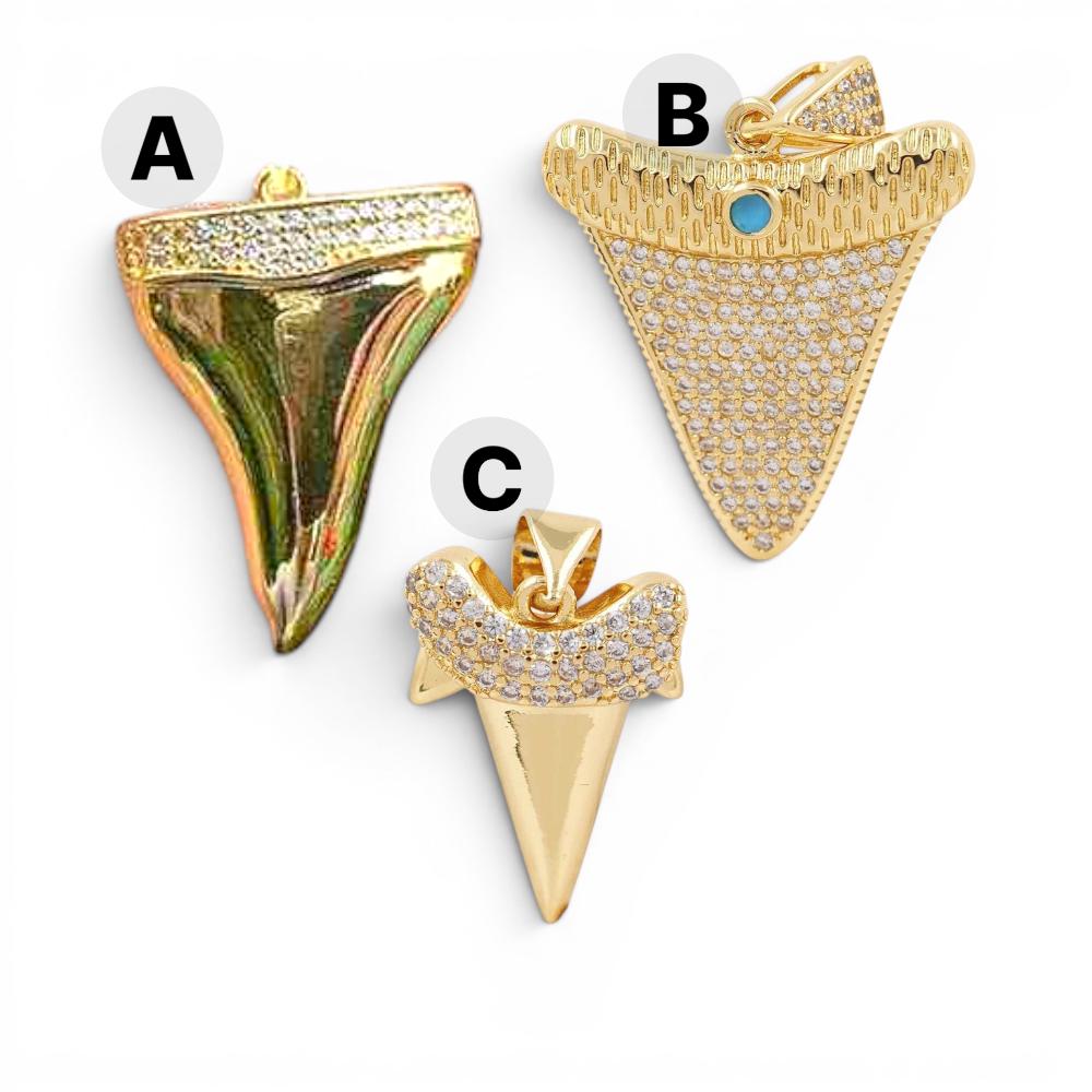 Gold Shark Tooth Charm Pendant, CZ Ocean Necklace Charm, Coastal Beach Jewelry, Shark Tooth Pendant for Layered Necklaces