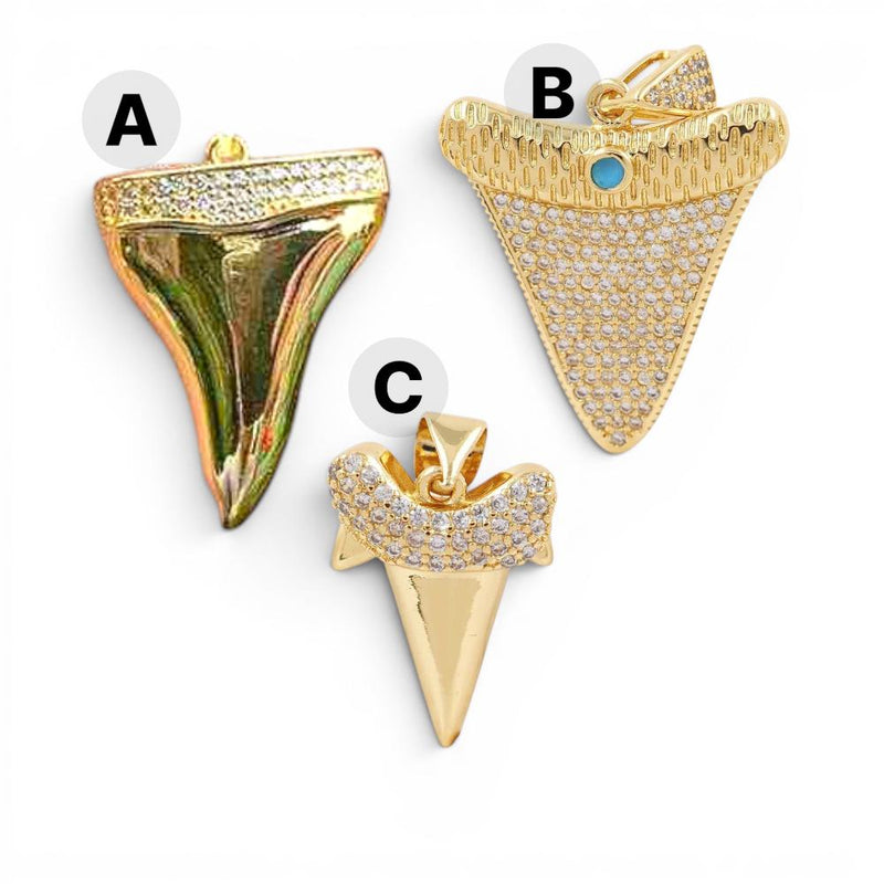 Gold Shark Tooth Charm Pendant, CZ Ocean Necklace Charm, Coastal Beach Jewelry, Shark Tooth Pendant for Layered Necklaces