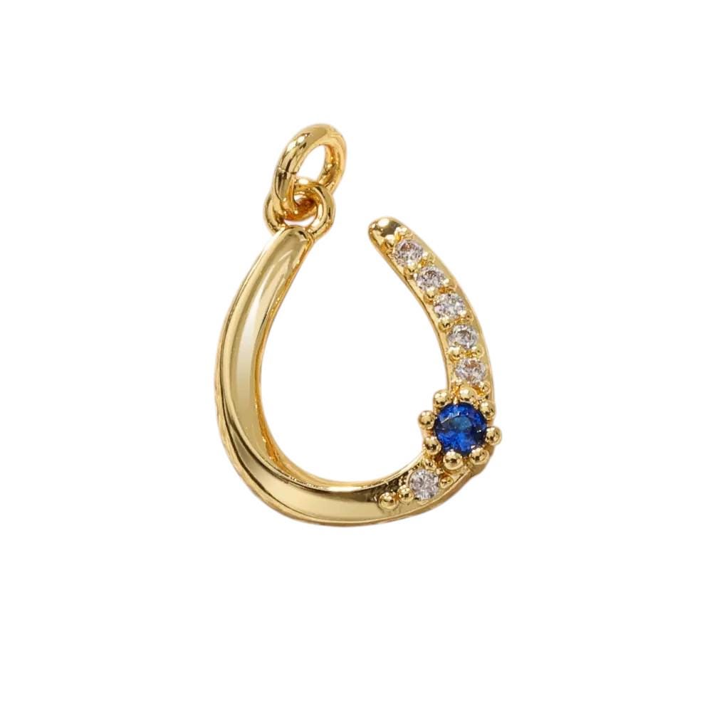 Lucky Horseshoe Charm Pendant, CZ Good Luck Charm, Gold Silver Lucky Pendant, Western Charm Necklace, Horseshoe Jewelry