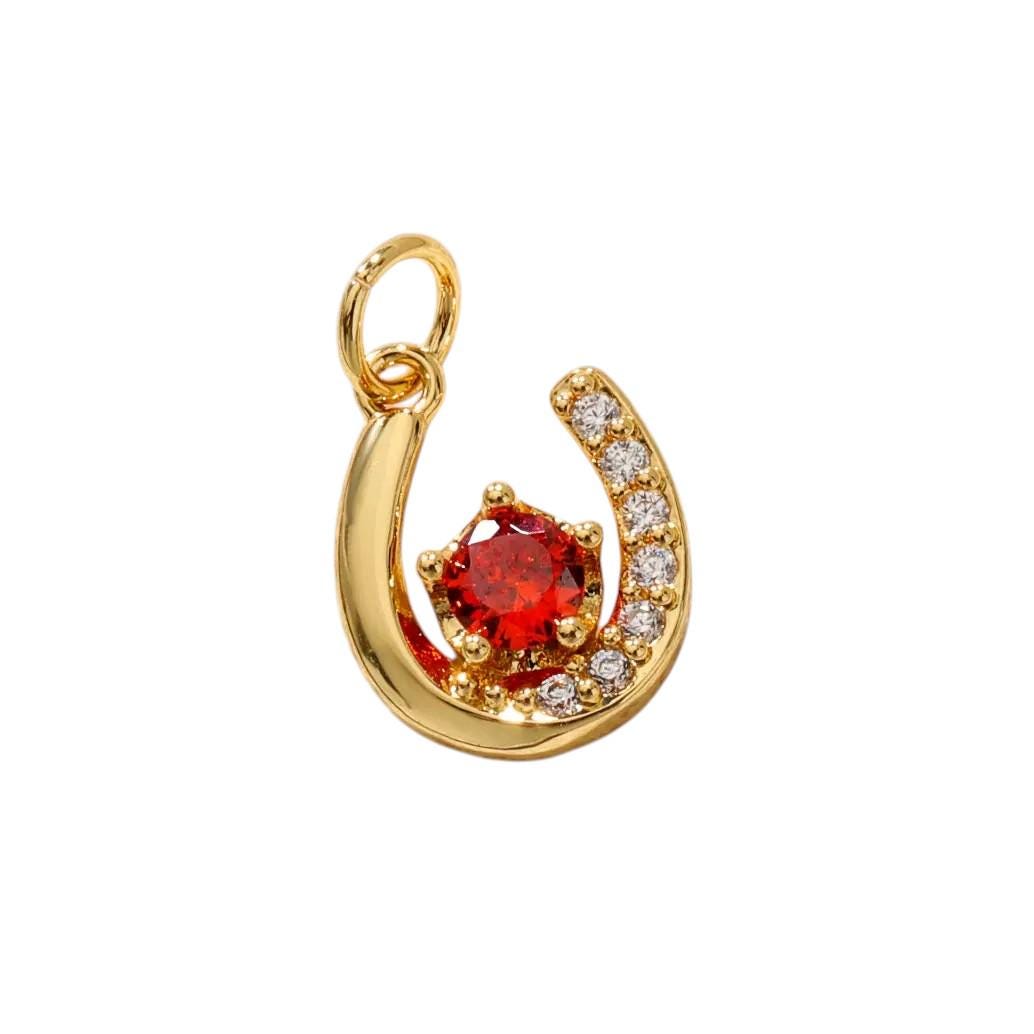 Lucky Horseshoe Charm Pendant, CZ Good Luck Charm, Gold Silver Lucky Pendant, Western Charm Necklace, Horseshoe Jewelry