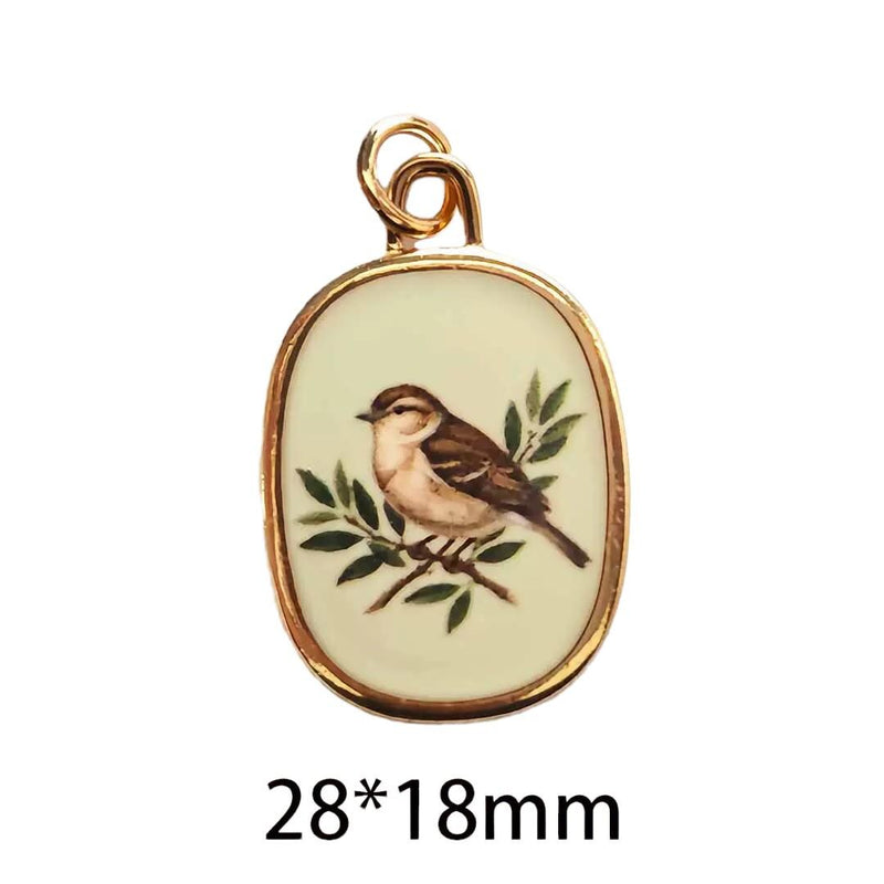 Vintage Art Nouveau Charm Pendant, Floral Bird Portrait Pendant, Gold Oval Charm, Cottagecore Jewelry, Victorian Style Charm