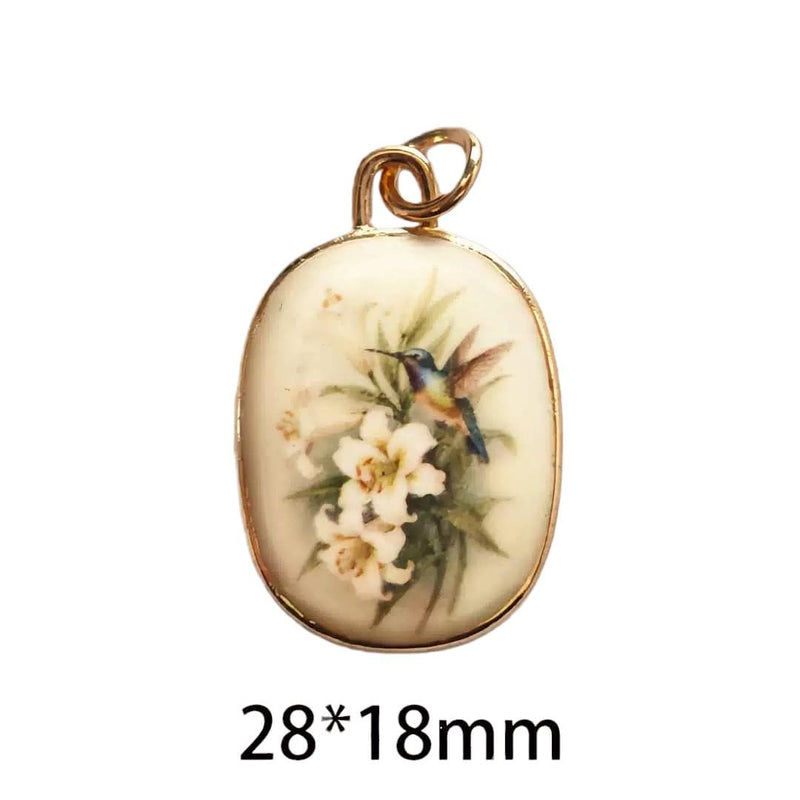 Vintage Art Nouveau Charm Pendant, Floral Bird Portrait Pendant, Gold Oval Charm, Cottagecore Jewelry, Victorian Style Charm