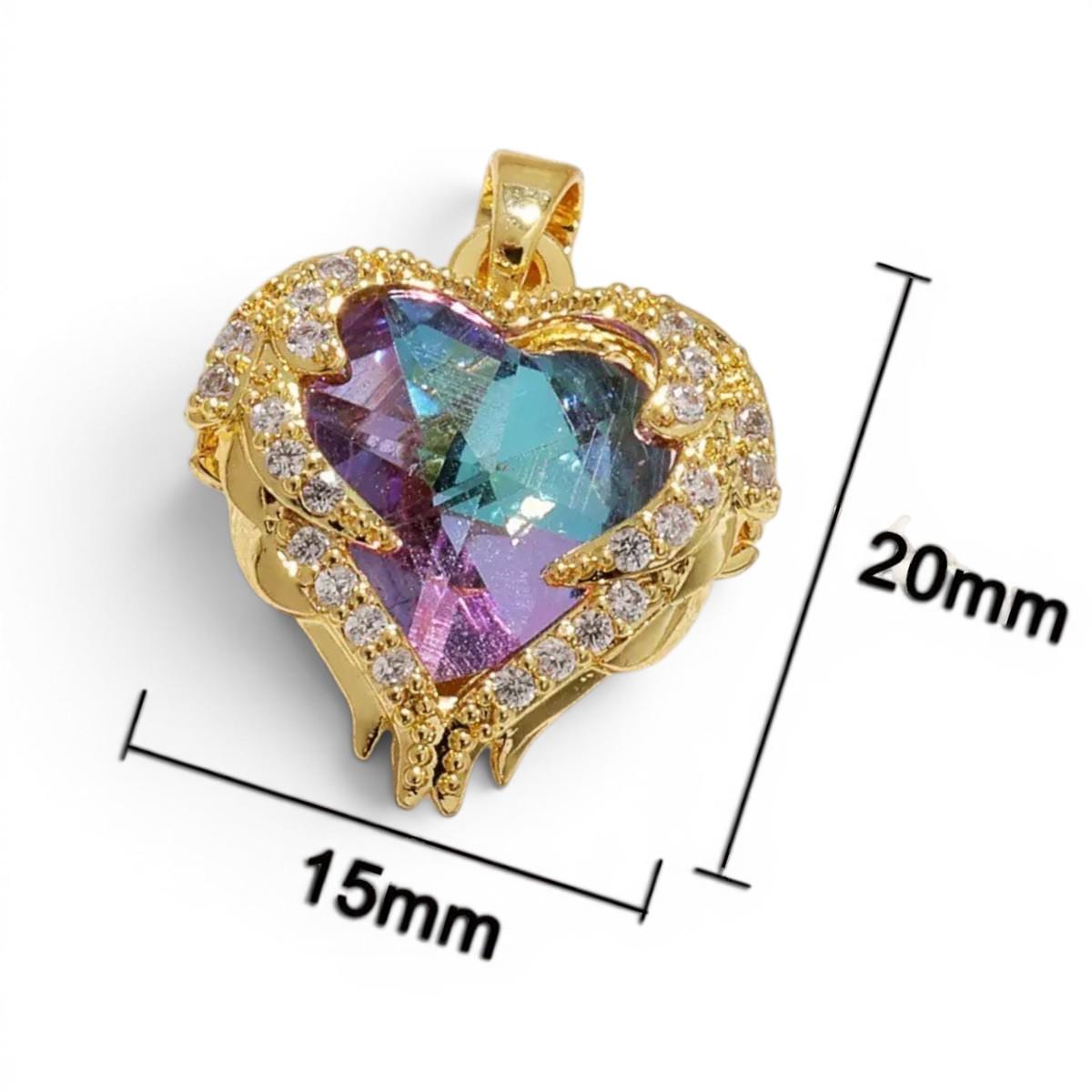 Mystic Heart Charm Pendant, Rainbow Crystal Heart Necklace, Gold CZ Heart Charm, Aurora Gem Jewelry, Statement Heart Pendant