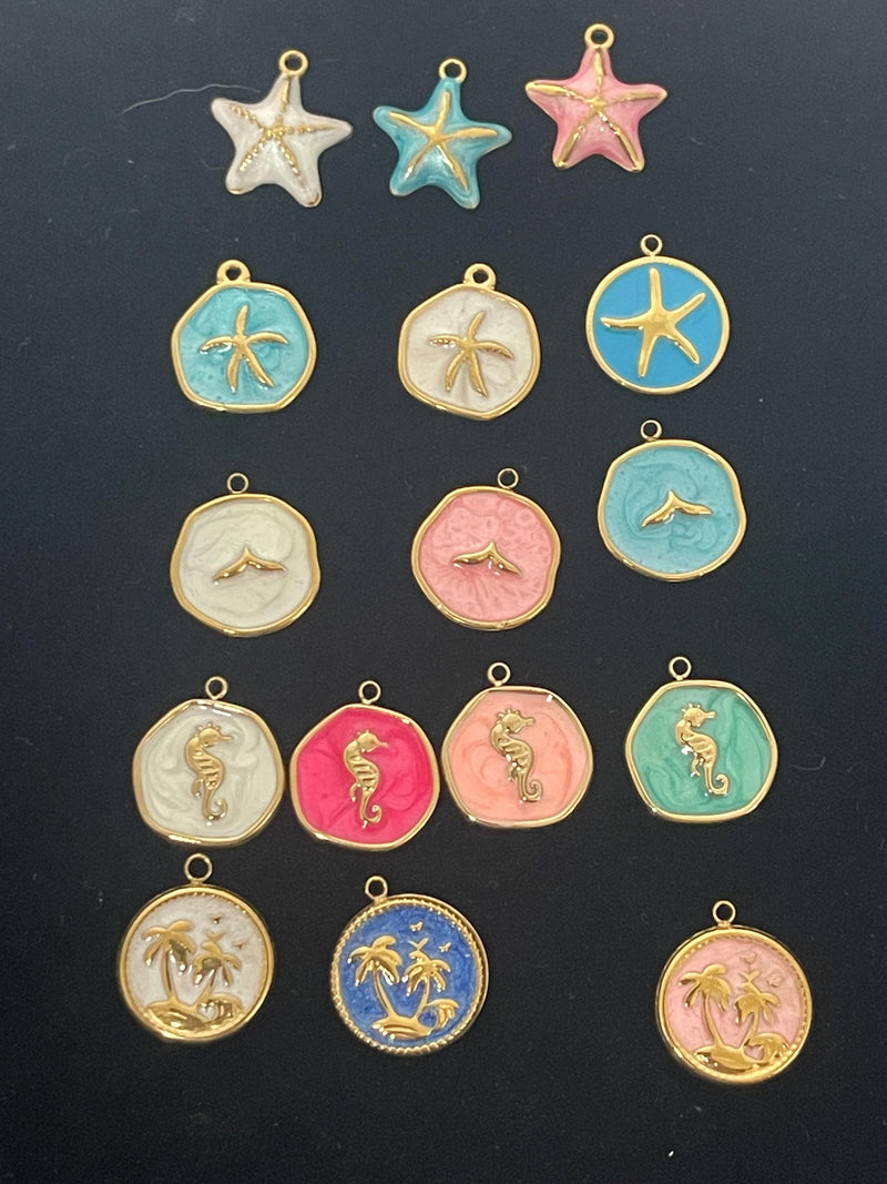Gold Plated Beach Charms   Enamel Pendants for Necklaces & Bracelets / Ocean Jewelry