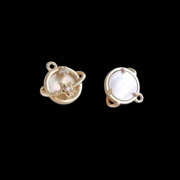 Gold Planet Charm with Star and CZ,