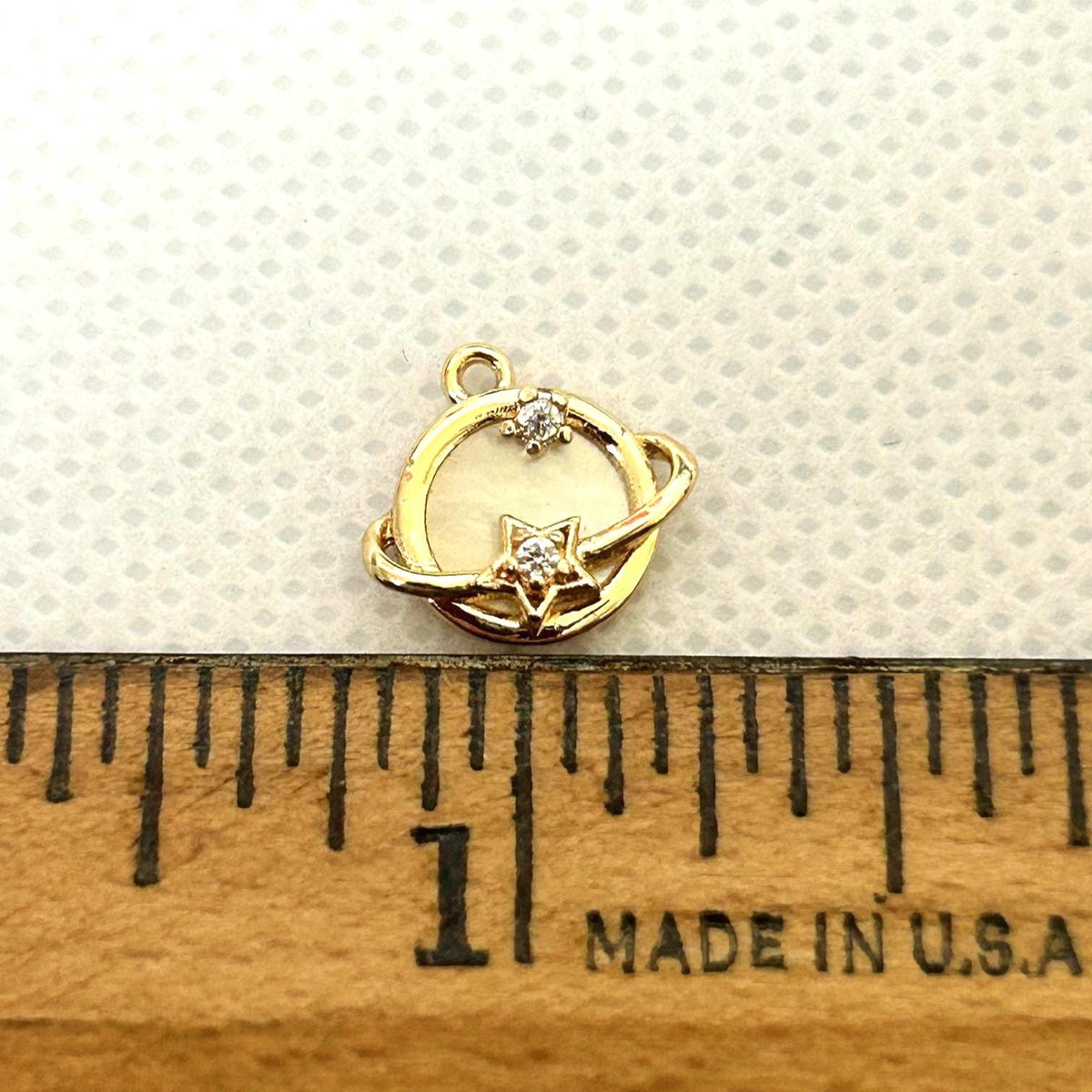 Gold Planet Charm with Star and CZ,