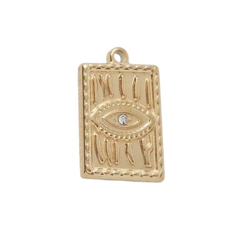Gold Sun Charm Pendant and Evil Eye Rectangle Charm, Celestial Jewelry Making Supply, Protection Symbol DIY Necklace Bracelet Char