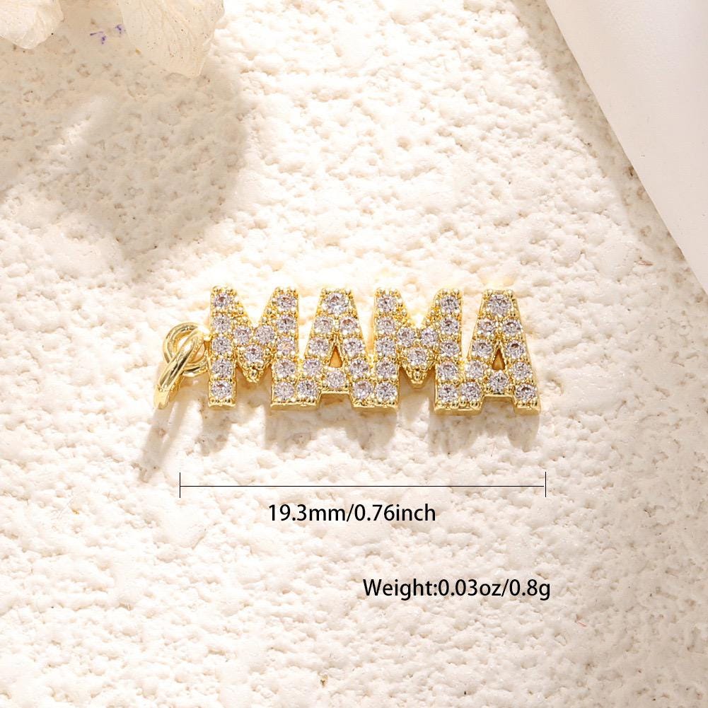 Gold MOM Charm Pendant, CZ Heart Mom Charm, Mama Script Charm, Mothers Day Jewelry Making Supply