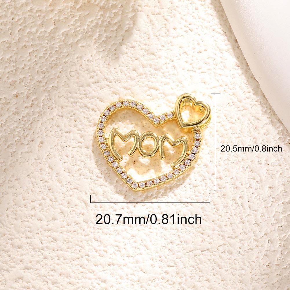 Gold MOM Charm Pendant, CZ Heart Mom Charm, Mama Script Charm, Mothers Day Jewelry Making Supply