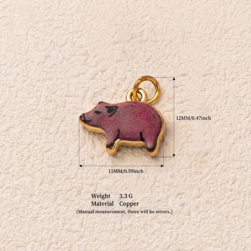 Vintage Enamel Animal Charm, Pig Pendant, Horse Heart Charm, Crescent Moon Face, Floral Bird Gold Charm, DIY Jewelry Supply