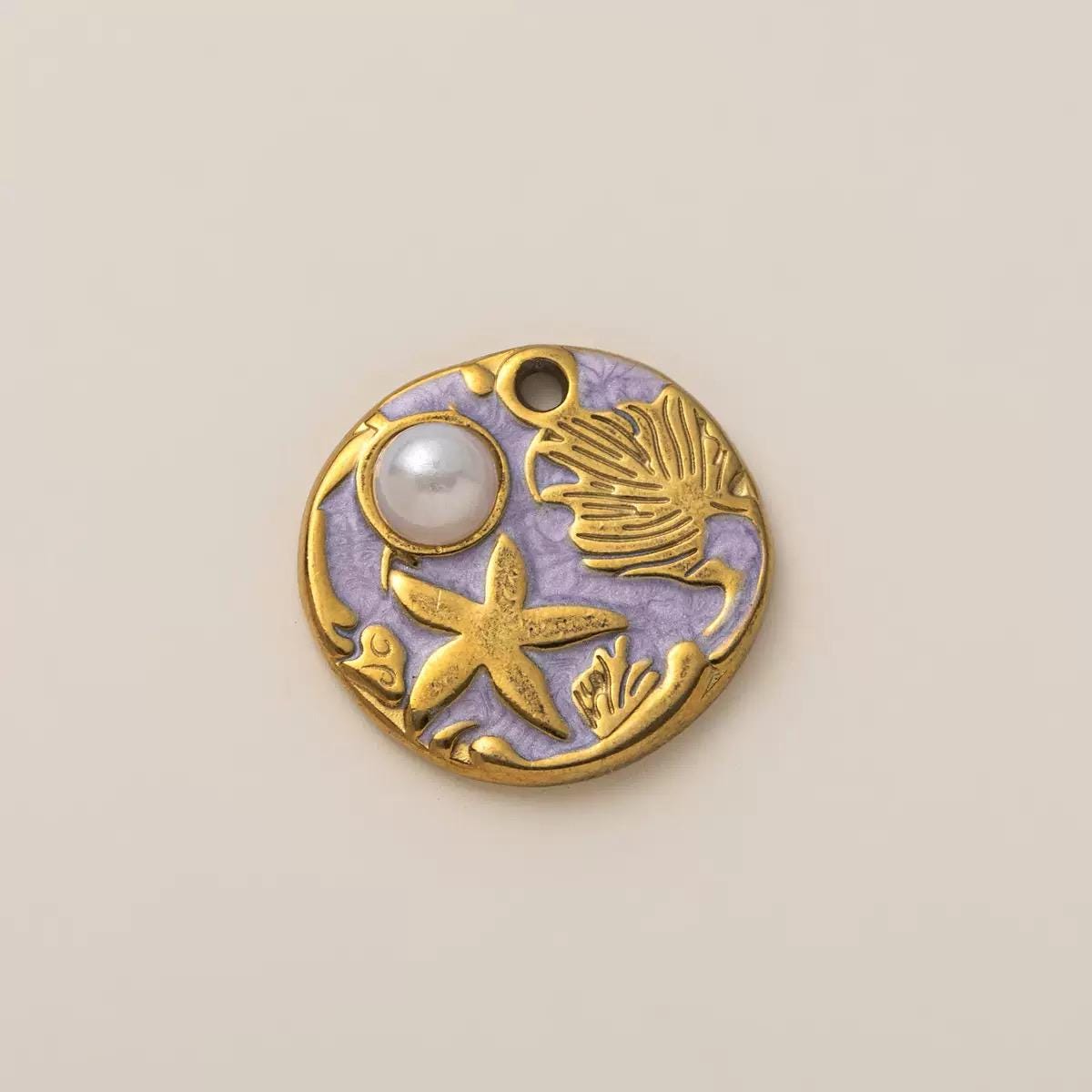 Starfish Ocean Charm Pendant Set | Gold Tone Enamel Beach Charms with Pearl Accent | Coastal DIY Jewelry Charms