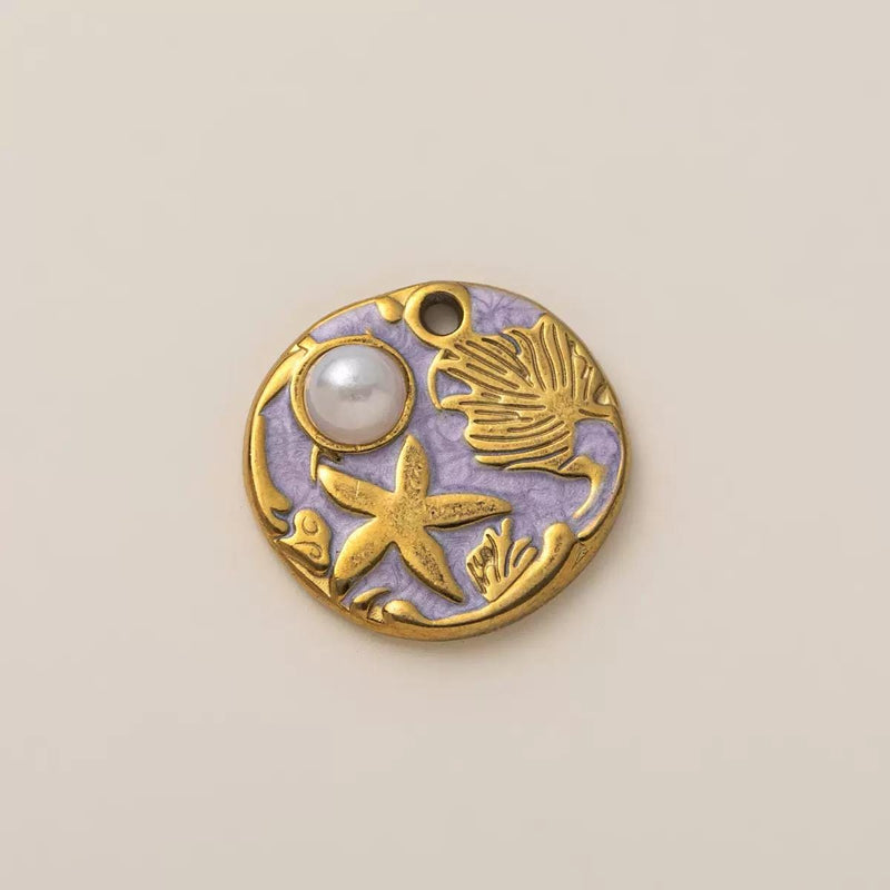 Starfish Ocean Charm Pendant Set | Gold Tone Enamel Beach Charms with Pearl Accent | Coastal DIY Jewelry Charms