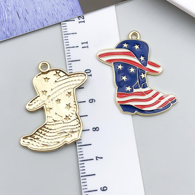 USA Patriotic Charm Pendant, American Flag Enamel Charm, Statue of Liberty, Eagle, Lips, Cowboy Hat Jewelry Making Supply