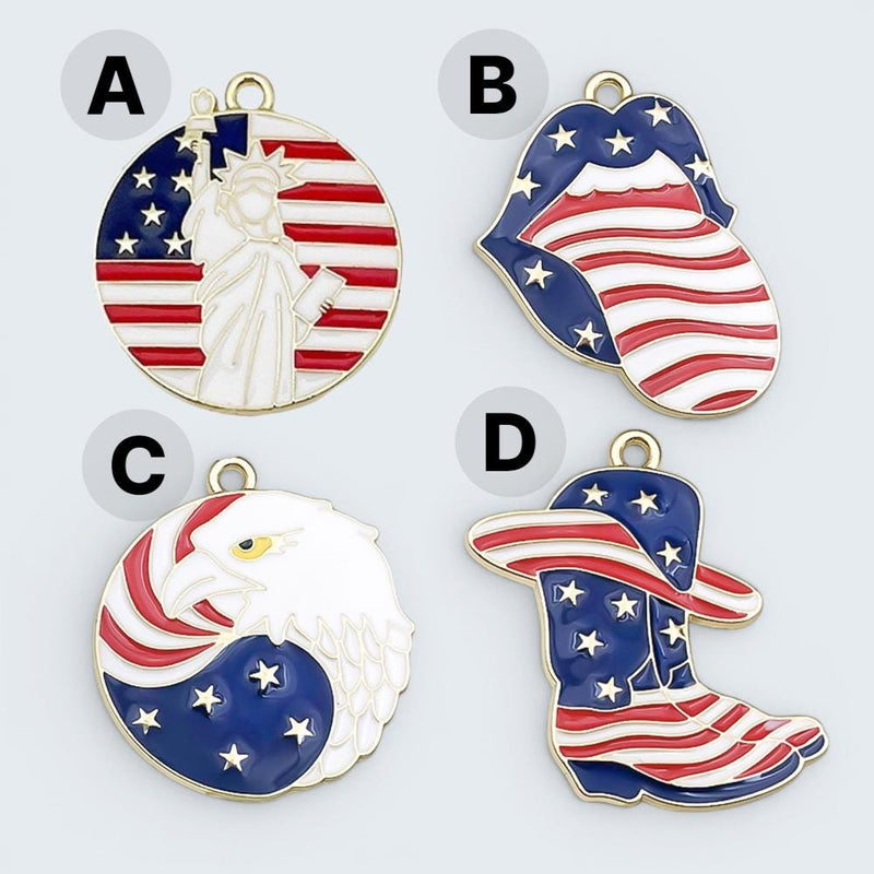USA Patriotic Charm Pendant, American Flag Enamel Charm, Statue of Liberty, Eagle, Lips, Cowboy Hat Jewelry Making Supply