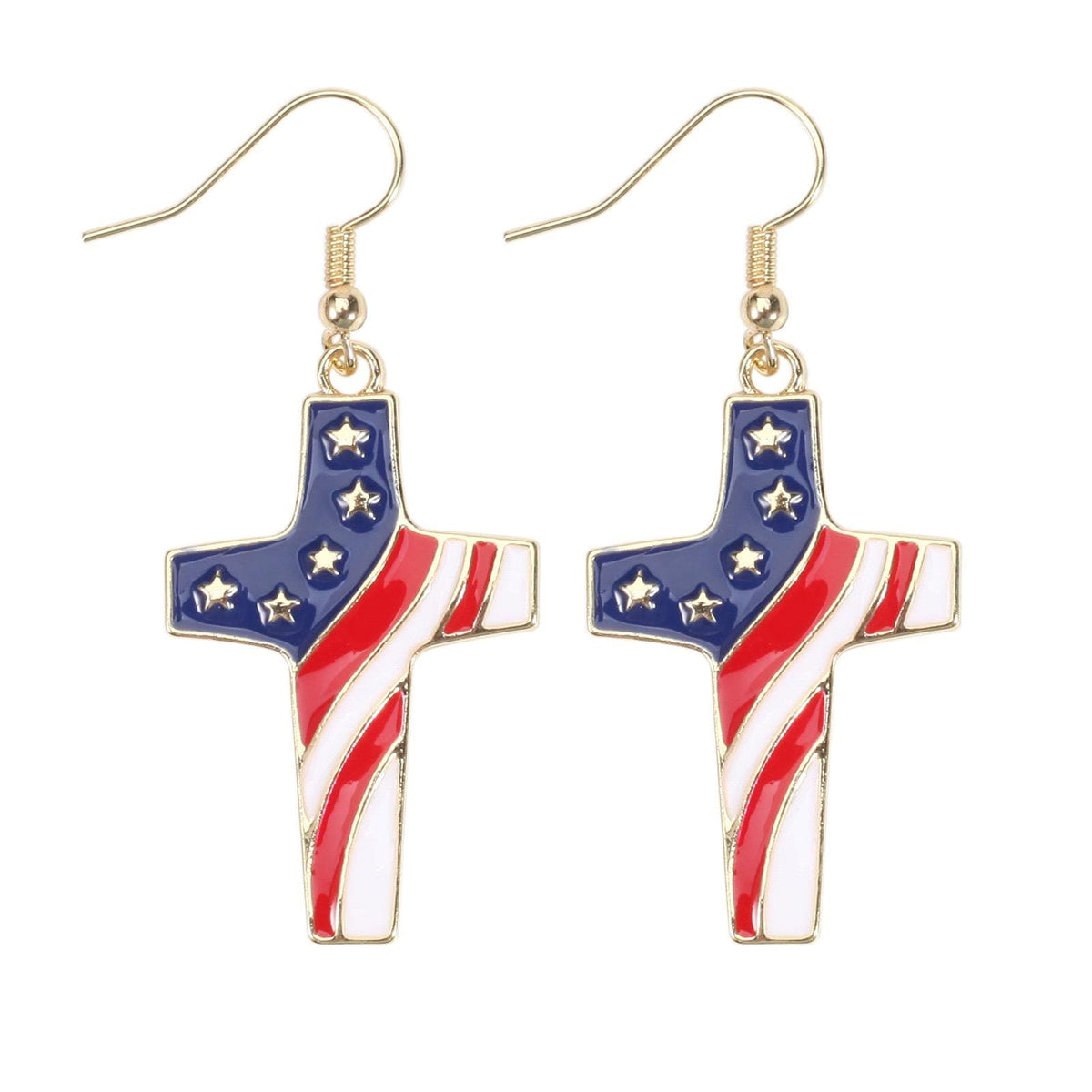 4th of July Dangle Earrings, Patriotic Red White Blue Earrings, USA Flag Heart Star Drop Earrings, Memorial Day Jewelry