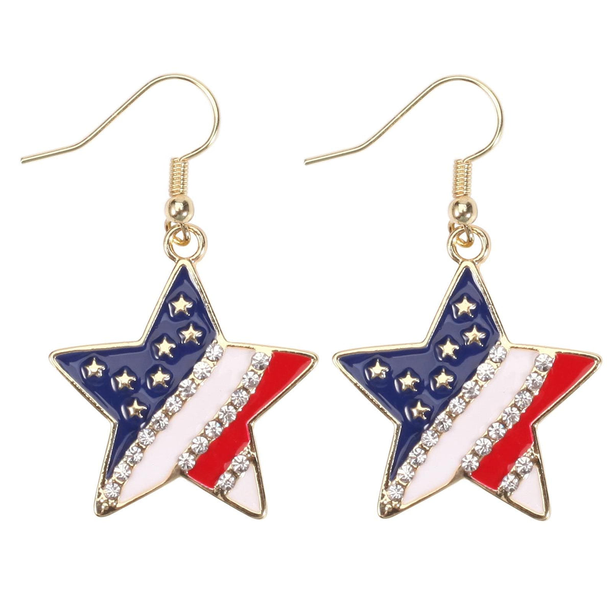 4th of July Dangle Earrings, Patriotic Red White Blue Earrings, USA Flag Heart Star Drop Earrings, Memorial Day Jewelry