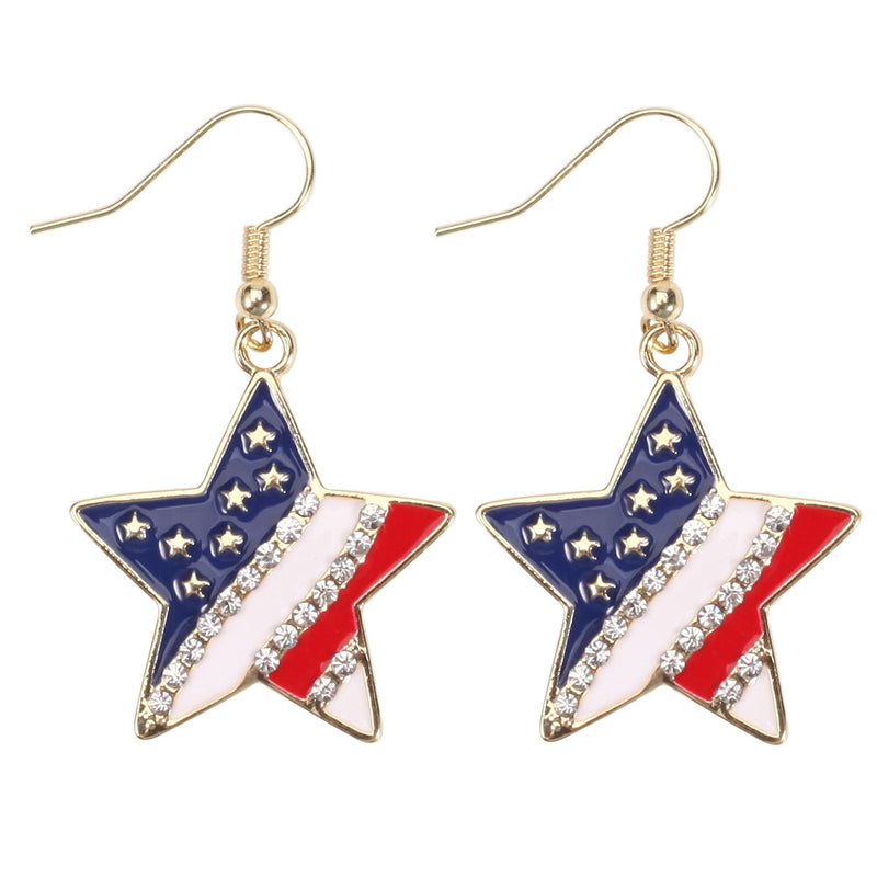 4th of July Dangle Earrings, Patriotic Red White Blue Earrings, USA Flag Heart Star Drop Earrings, Memorial Day Jewelry