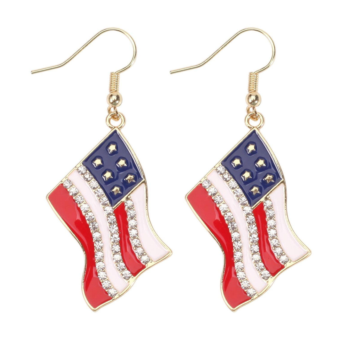 4th of July Dangle Earrings, Patriotic Red White Blue Earrings, USA Flag Heart Star Drop Earrings, Memorial Day Jewelry