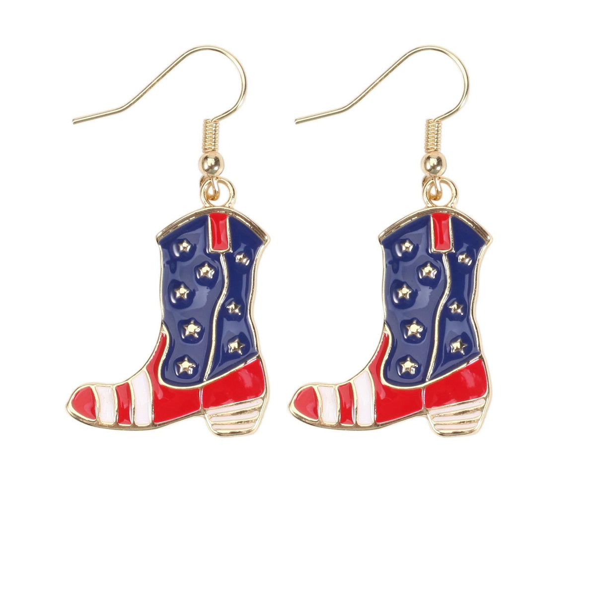 4th of July Dangle Earrings, Patriotic Red White Blue Earrings, USA Flag Heart Star Drop Earrings, Memorial Day Jewelry