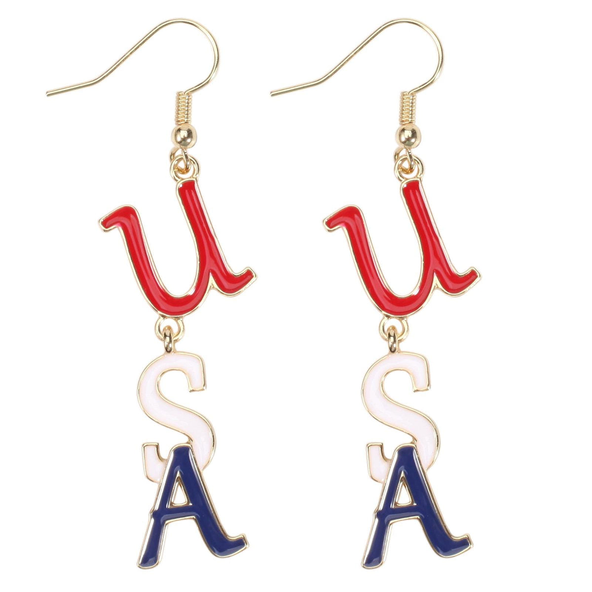 4th of July Dangle Earrings, Patriotic Red White Blue Earrings, USA Flag Heart Star Drop Earrings, Memorial Day Jewelry