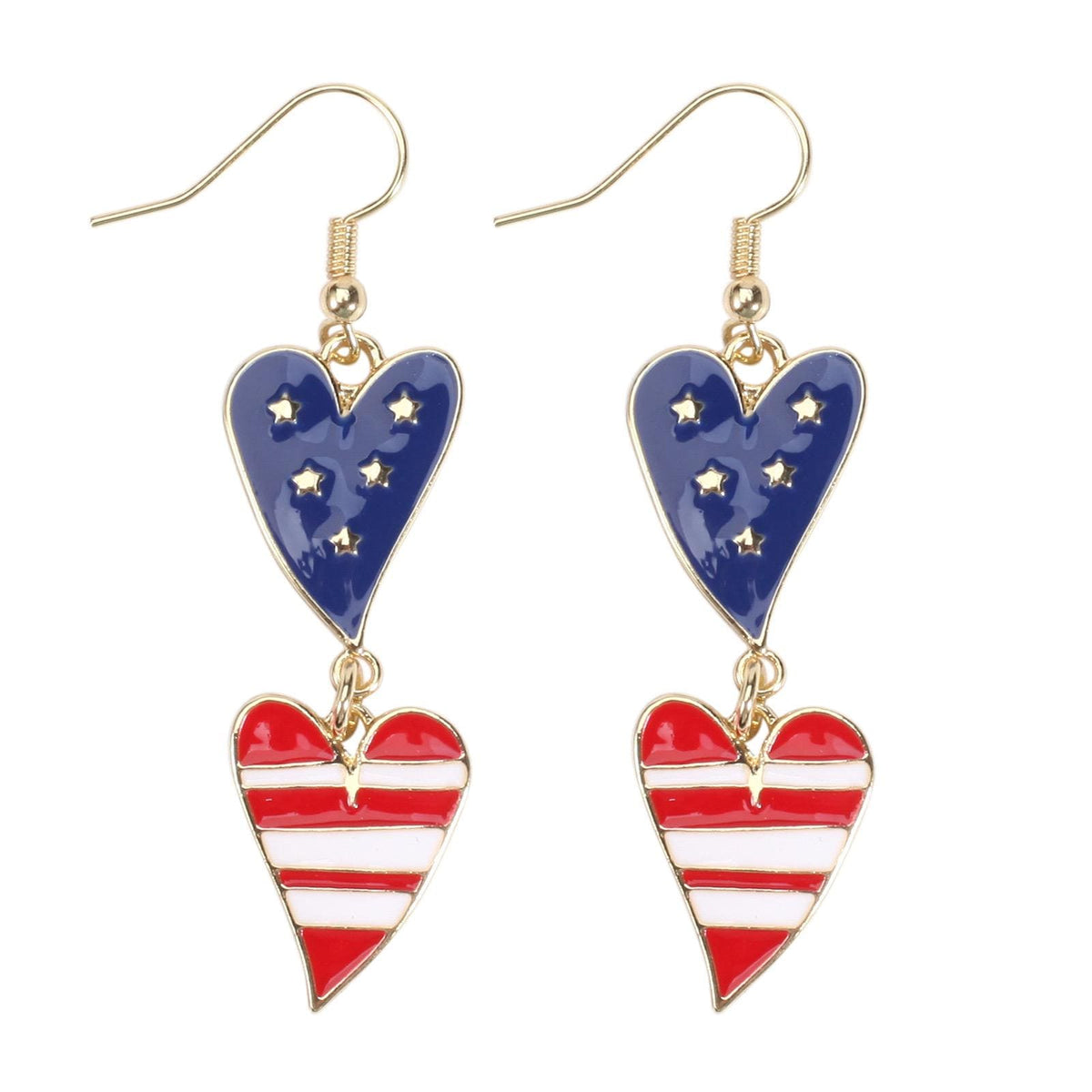 4th of July Dangle Earrings, Patriotic Red White Blue Earrings, USA Flag Heart Star Drop Earrings, Memorial Day Jewelry