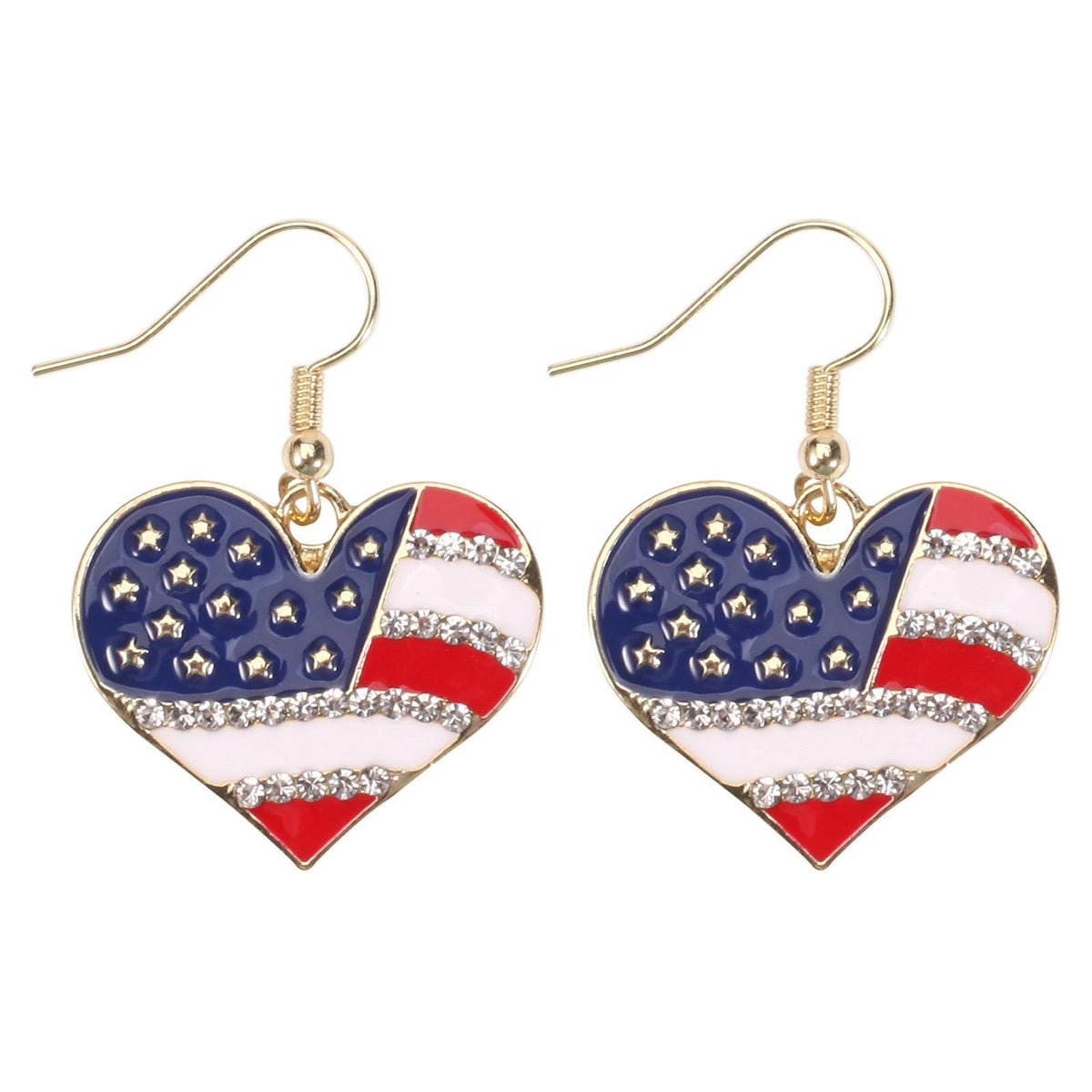 4th of July Dangle Earrings, Patriotic Red White Blue Earrings, USA Flag Heart Star Drop Earrings, Memorial Day Jewelry