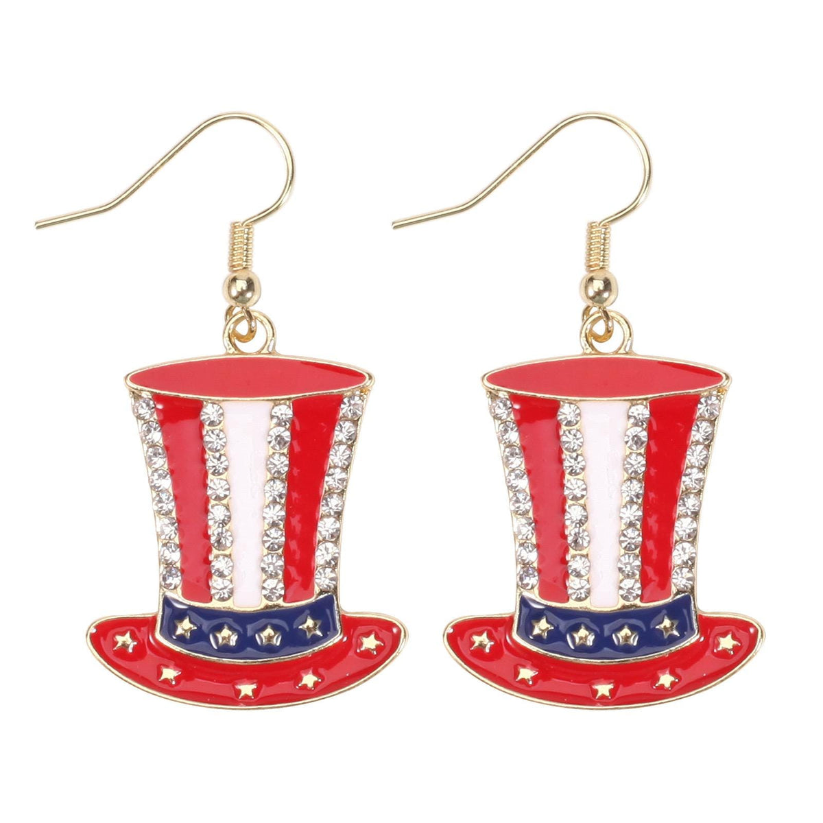 4th of July Dangle Earrings, Patriotic Red White Blue Earrings, USA Flag Heart Star Drop Earrings, Memorial Day Jewelry