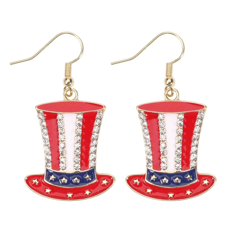 4th of July Dangle Earrings, Patriotic Red White Blue Earrings, USA Flag Heart Star Drop Earrings, Memorial Day Jewelry