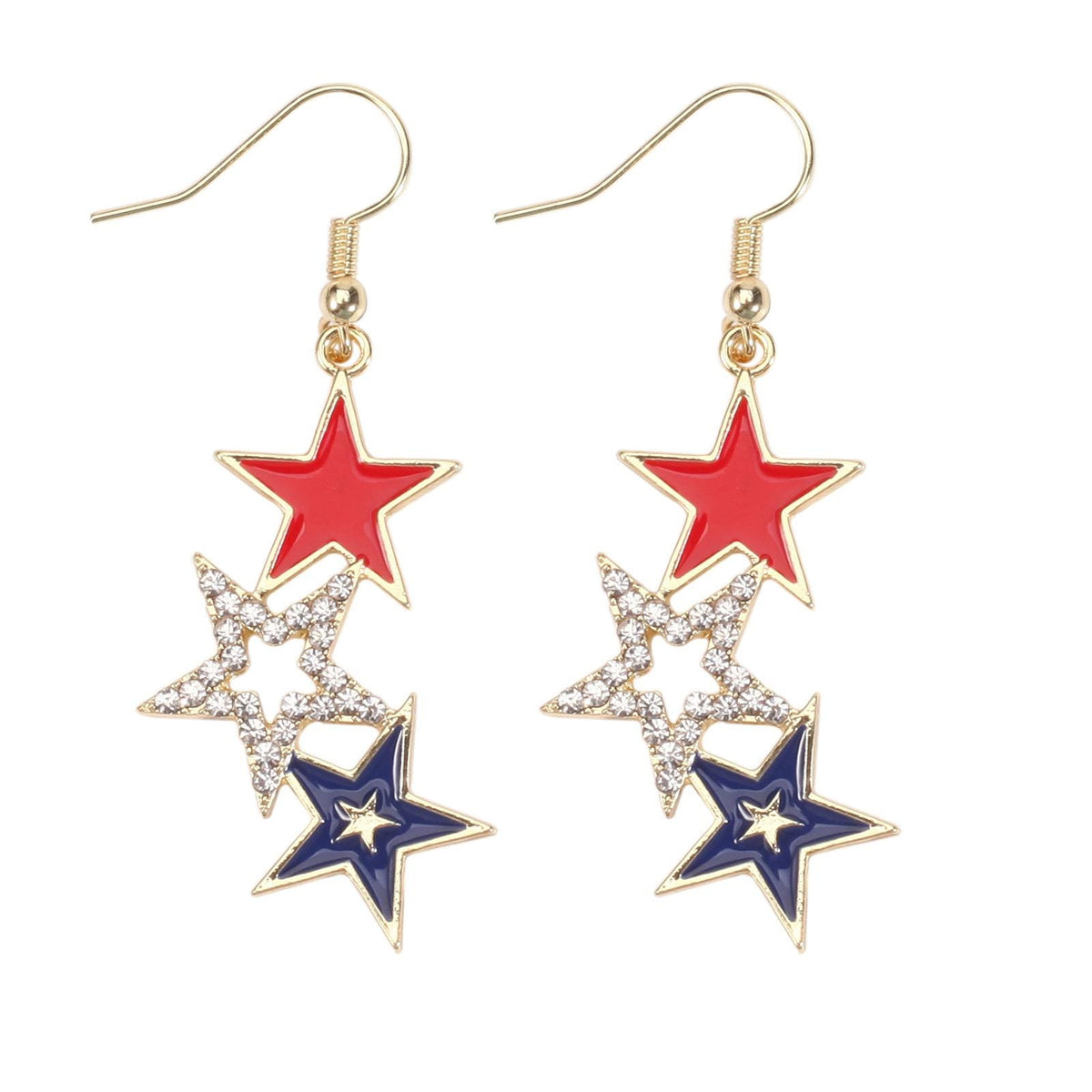 4th of July Dangle Earrings, Patriotic Red White Blue Earrings, USA Flag Heart Star Drop Earrings, Memorial Day Jewelry