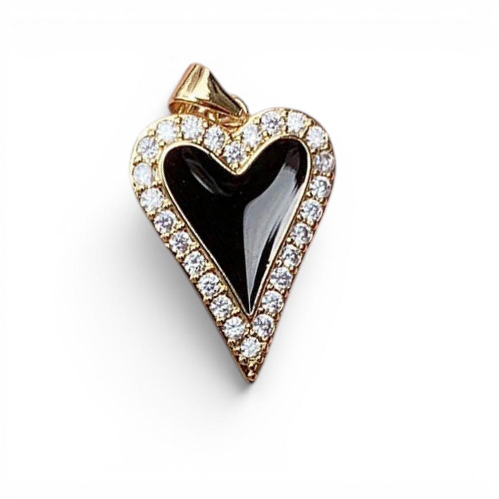 CZ Heart Pendant Charm, Gold Pave Heart Charm, Enamel Heart Jewelry Charm, Red Pink Black White Heart Pendant