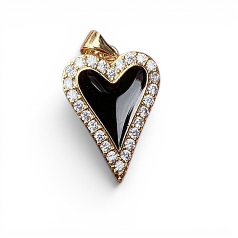 CZ Heart Pendant Charm, Gold Pave Heart Charm, Enamel Heart Jewelry Charm, Red Pink Black White Heart Pendant