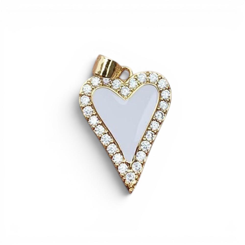 CZ Heart Pendant Charm, Gold Pave Heart Charm, Enamel Heart Jewelry Charm, Red Pink Black White Heart Pendant