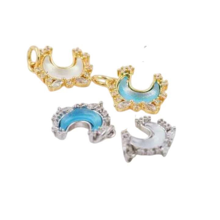 Crescent Moon Resin Charm Pendant, CZ Pave Moon Charm, Gold Silver Celestial Moon Jewelry, Iridescent Moon Pendant