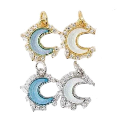 Crescent Moon Resin Charm Pendant, CZ Pave Moon Charm, Gold Silver Celestial Moon Jewelry, Iridescent Moon Pendant