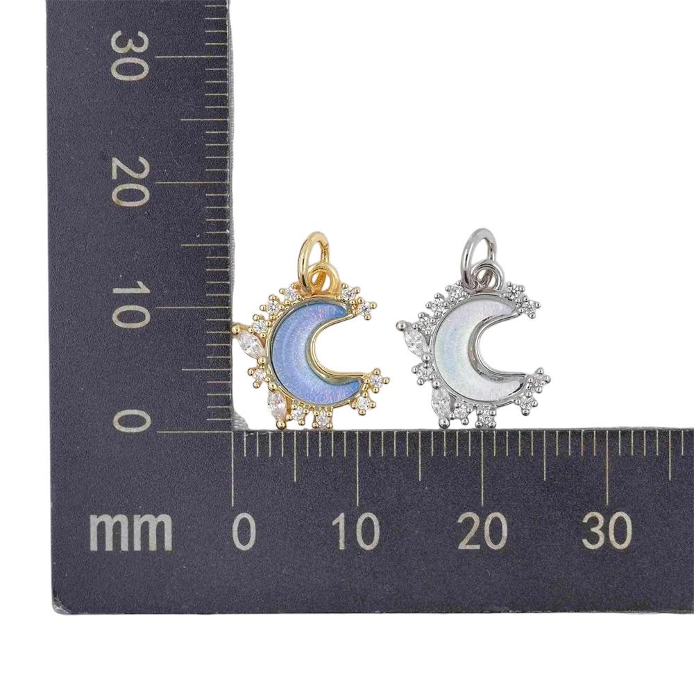 Crescent Moon Resin Charm Pendant, CZ Pave Moon Charm, Gold Silver Celestial Moon Jewelry, Iridescent Moon Pendant