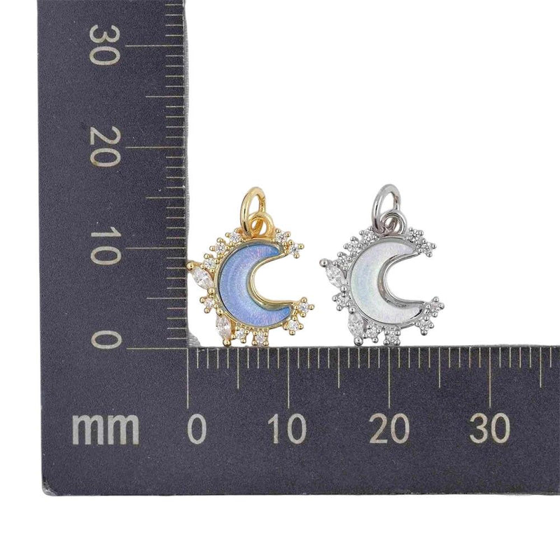 Crescent Moon Resin Charm Pendant, CZ Pave Moon Charm, Gold Silver Celestial Moon Jewelry, Iridescent Moon Pendant