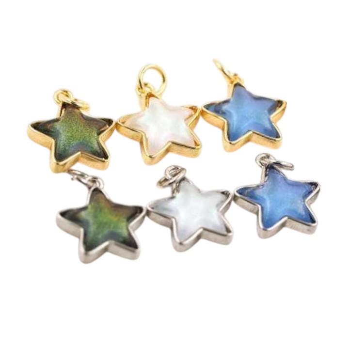 Resin Star Charm Pendant, Iridescent Star Pendant, Gold Silver Celestial Star Charm, Opalescent Jewelry Making Supply