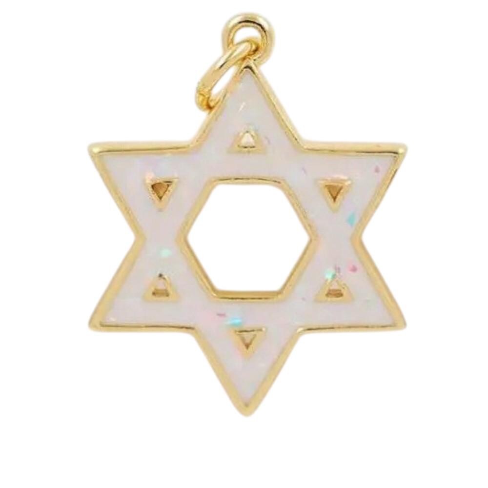 Star of David Charm Pendant, Iridescent Resin Jewish Star, Gold Silver Opal Look Magen David Jewelry Charm
