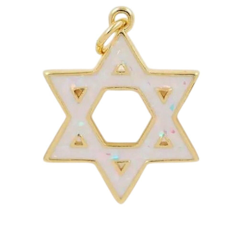 Star of David Charm Pendant, Iridescent Resin Jewish Star, Gold Silver Opal Look Magen David Jewelry Charm