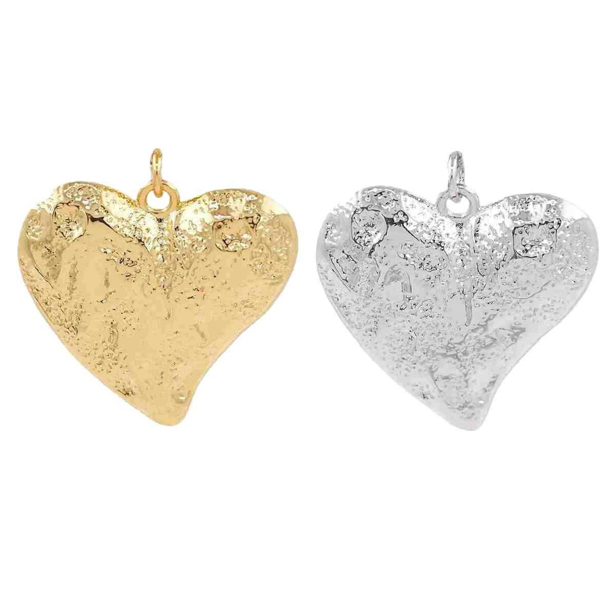 Hammered Heart Charm Pendant | Gold & Silver Puffy Heart Charm | Vintage Style DIY Necklace Bracelet Charm