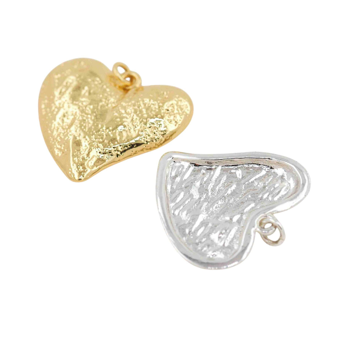 Hammered Heart Charm Pendant | Gold & Silver Puffy Heart Charm | Vintage Style DIY Necklace Bracelet Charm