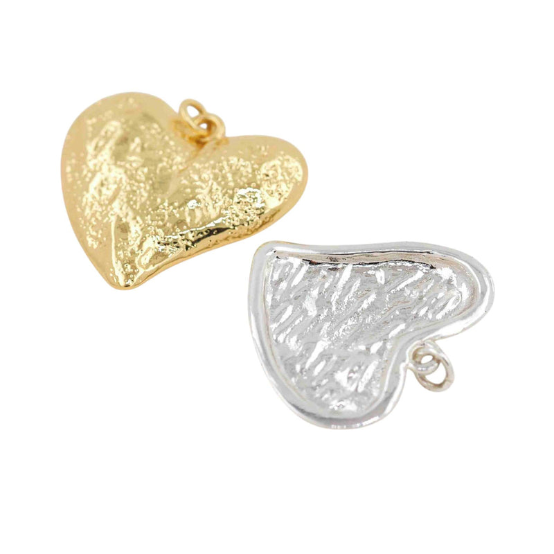 Hammered Heart Charm Pendant | Gold & Silver Puffy Heart Charm | Vintage Style DIY Necklace Bracelet Charm
