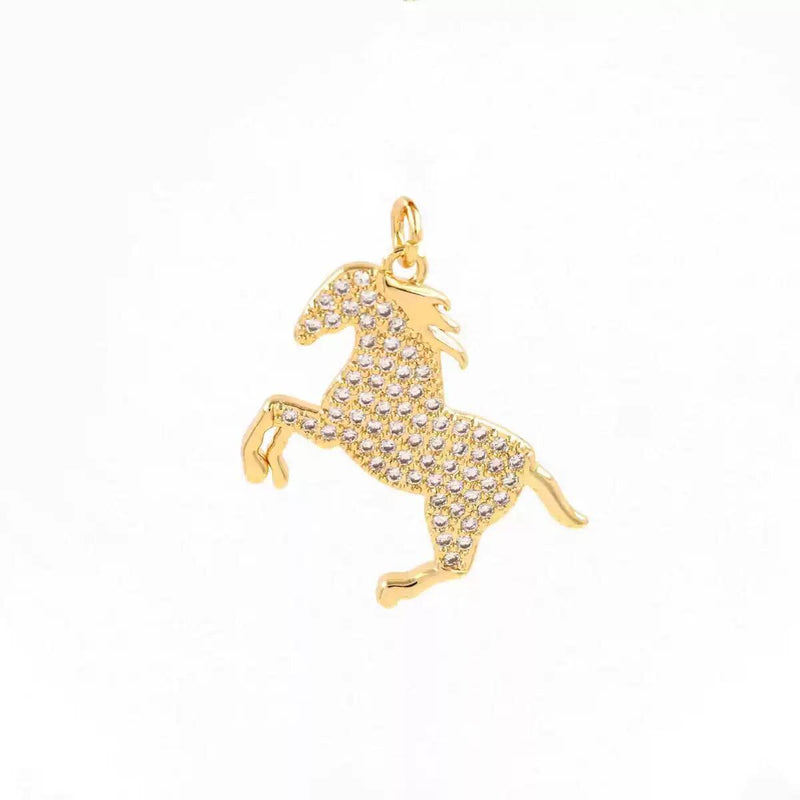 Gold Horse Charm | CZ Crystal Horse Pendant for DIY Jewelry Making, Western Cowgirl Necklace Charm, Equestrian Jewelry Supply