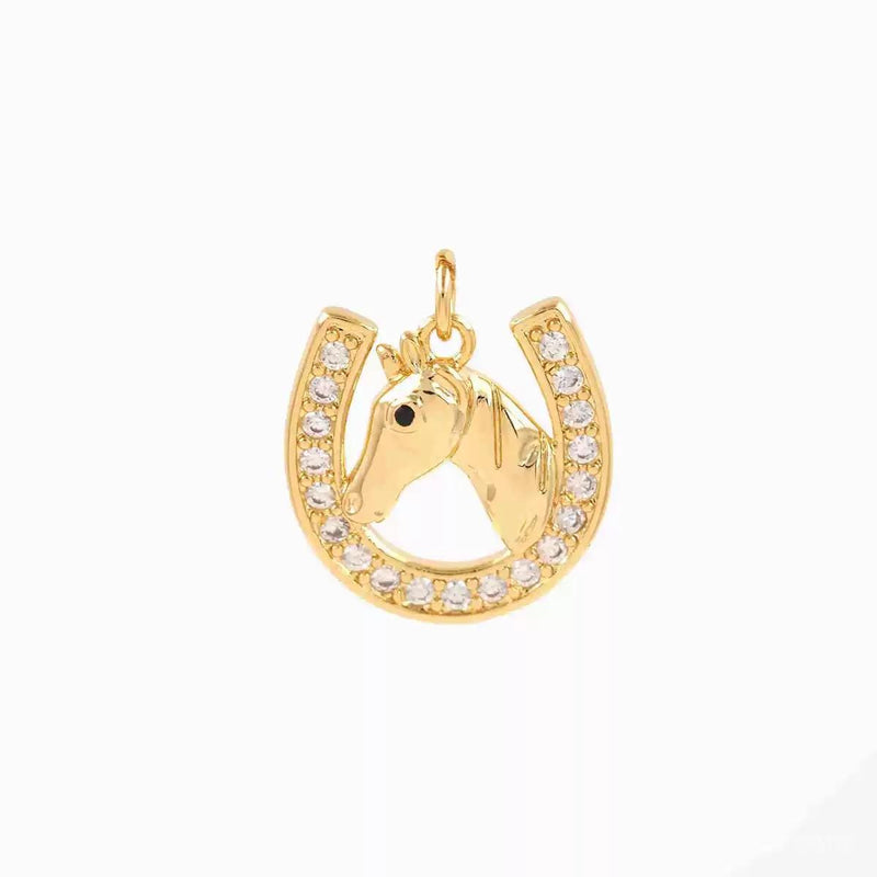 Gold Horse Charm | CZ Crystal Horse Pendant for DIY Jewelry Making, Western Cowgirl Necklace Charm, Equestrian Jewelry Supply