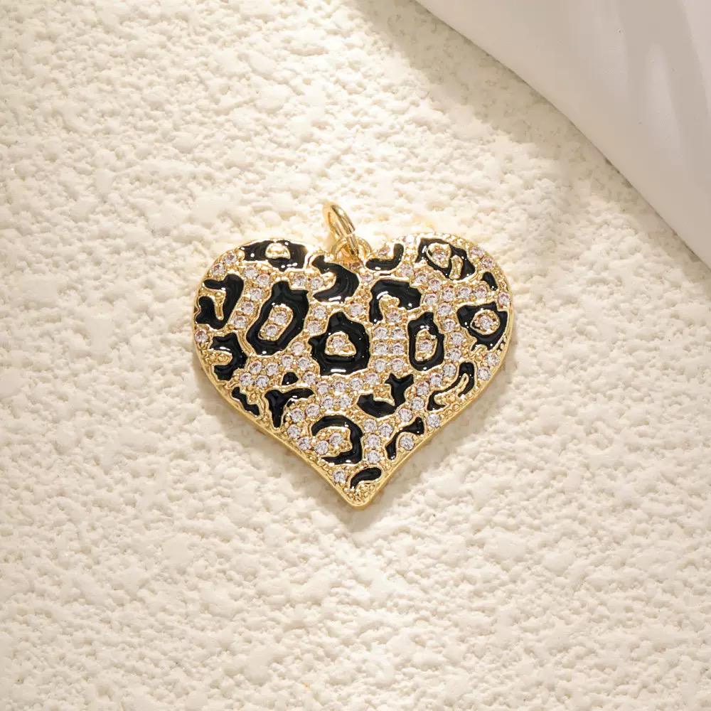 Leopard Heart Charm | CZ Pave Heart Pendant, Gold Plated Animal Print Charm for DIY Jewelry Making & Necklace Designs