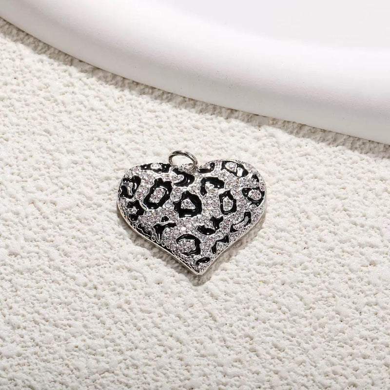 Leopard Heart Charm | CZ Pave Heart Pendant, Gold Plated Animal Print Charm for DIY Jewelry Making & Necklace Designs